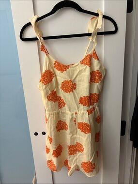 Cream Romper with Orange Floral Print
